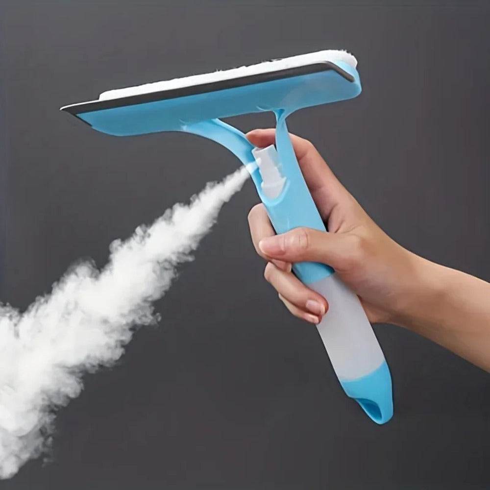 2-in-1 Glass Wiper & Cleaning Brush with Spray – For Home & Car Use!