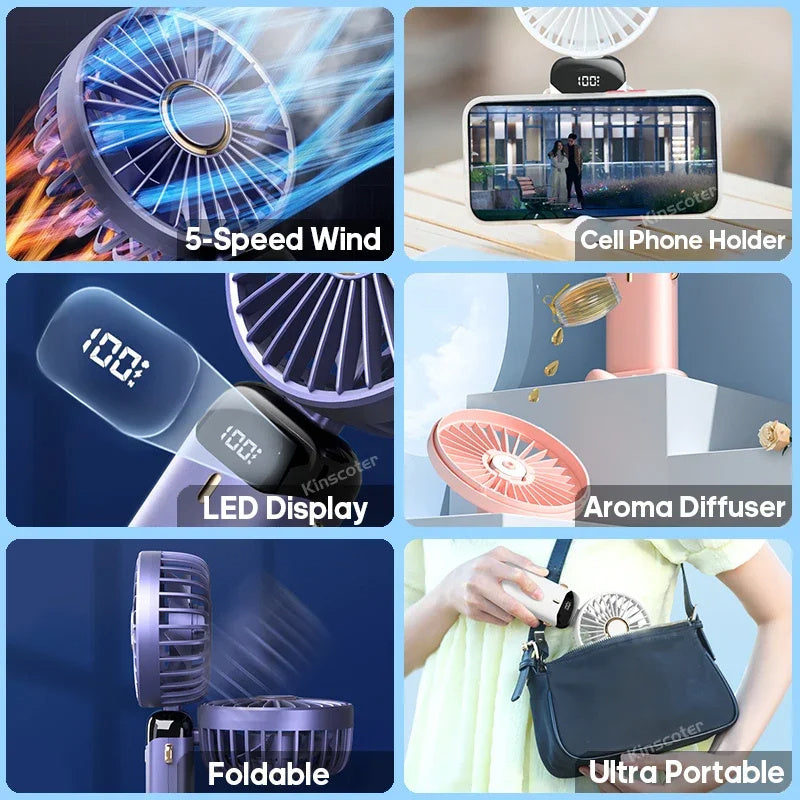 Portable Rechargeable Mini Fan – 1800mAh | Handheld & Foldable USB Fan!